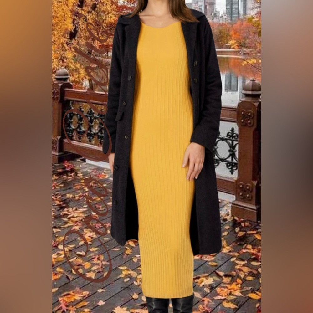 Elegant Yellow Ribbed Sleeveless Midi Tank Dress